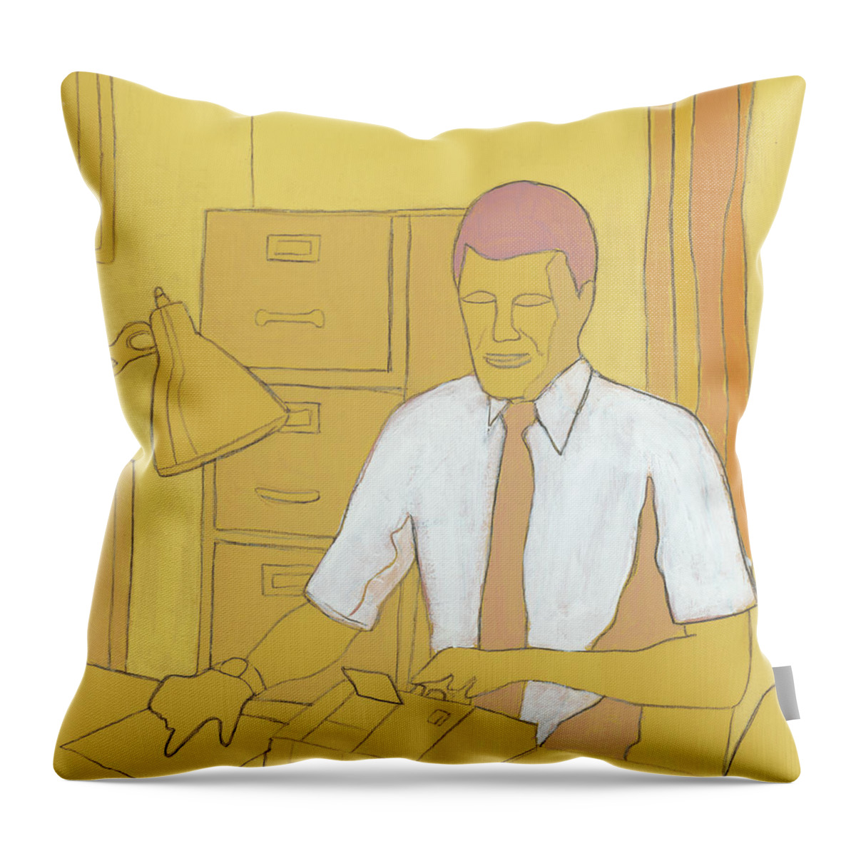Accessories Throw Pillow featuring the drawing Man Working at Desk #2 by CSA Images