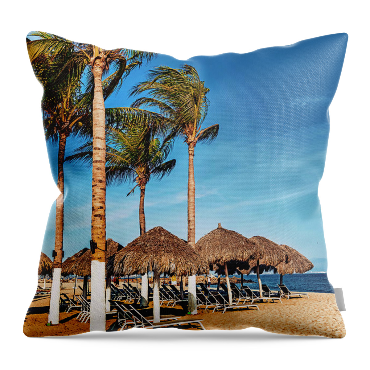 Estock Throw Pillow featuring the digital art Mexico, Nayarit, Beach Scene At La Manzanilla Beach #2 by Claudia Uripos