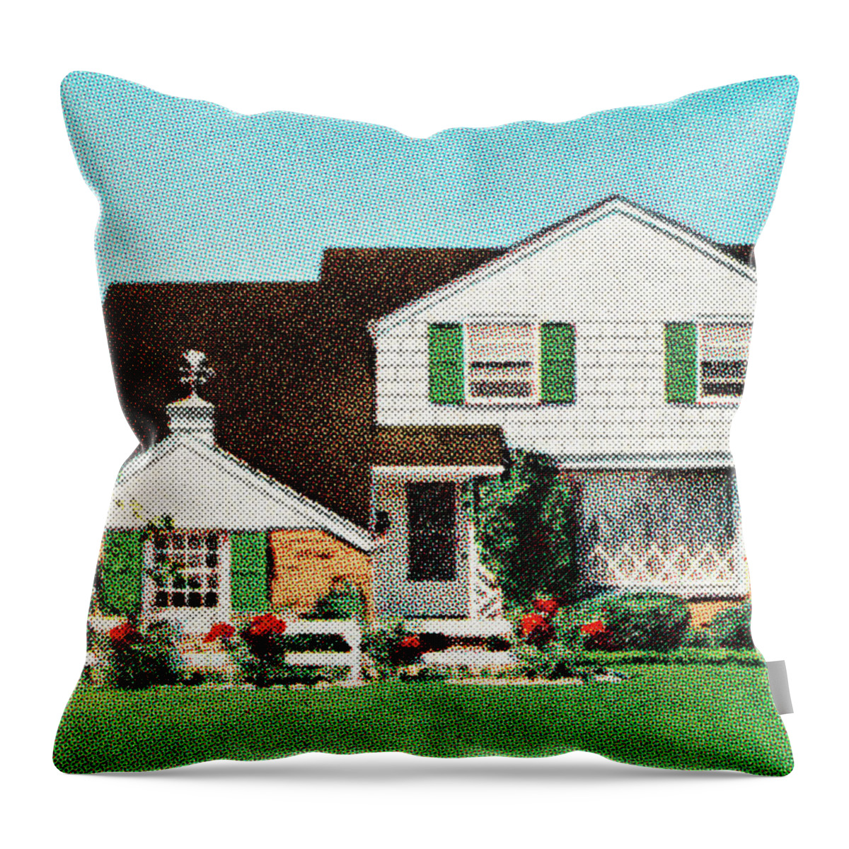 Architecture Throw Pillow featuring the drawing Mid-century home #2 by CSA Images