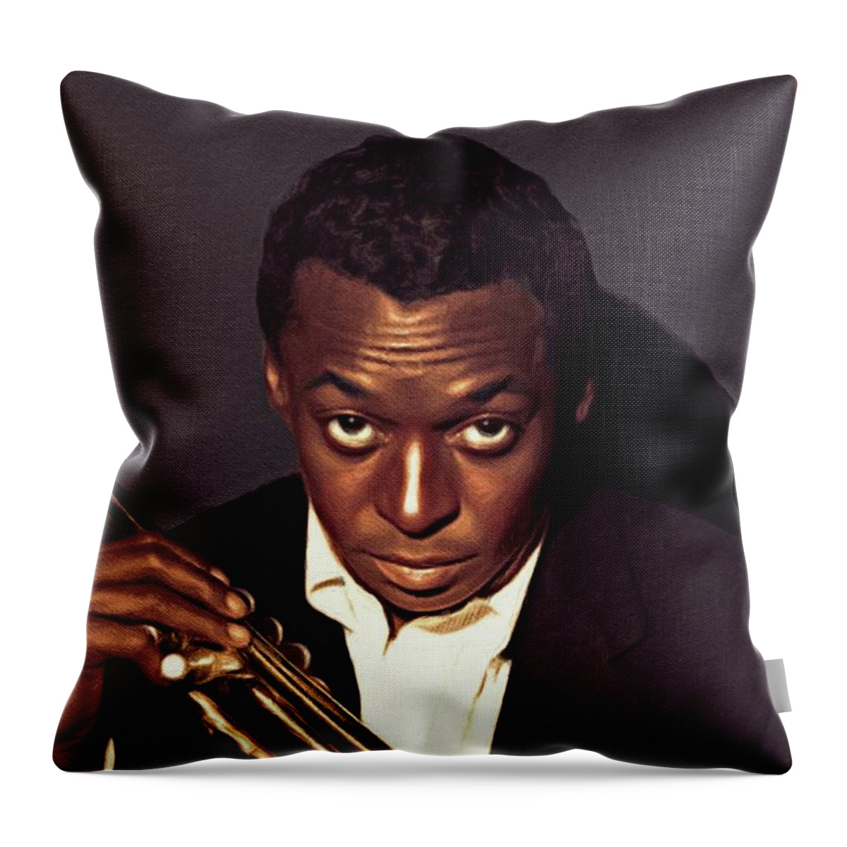 Miles Throw Pillow featuring the painting Miles Davis, Music Legend #2 by Esoterica Art Agency