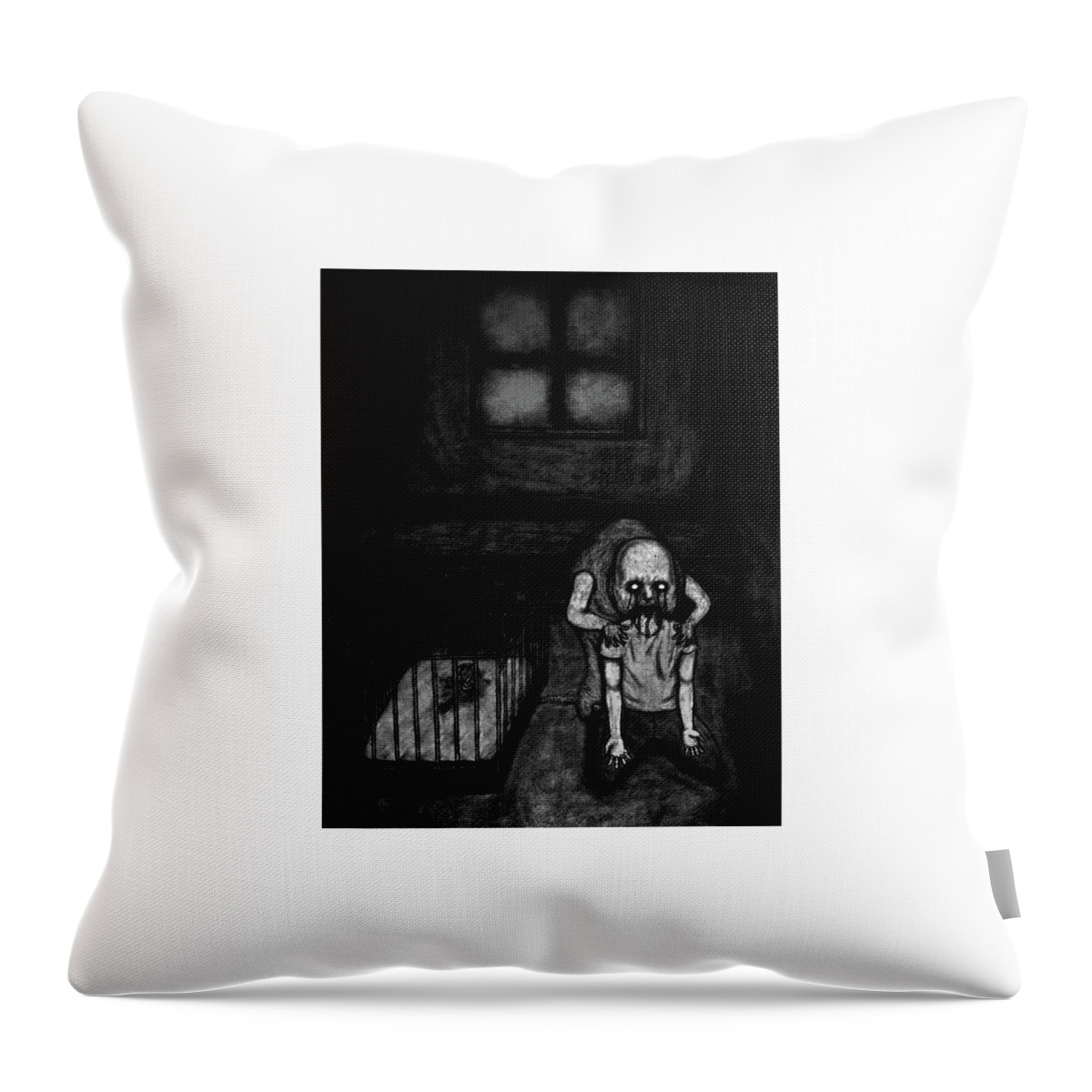 Horror Throw Pillow featuring the drawing Nightmare Chewer - Artwork #2 by Ryan Nieves