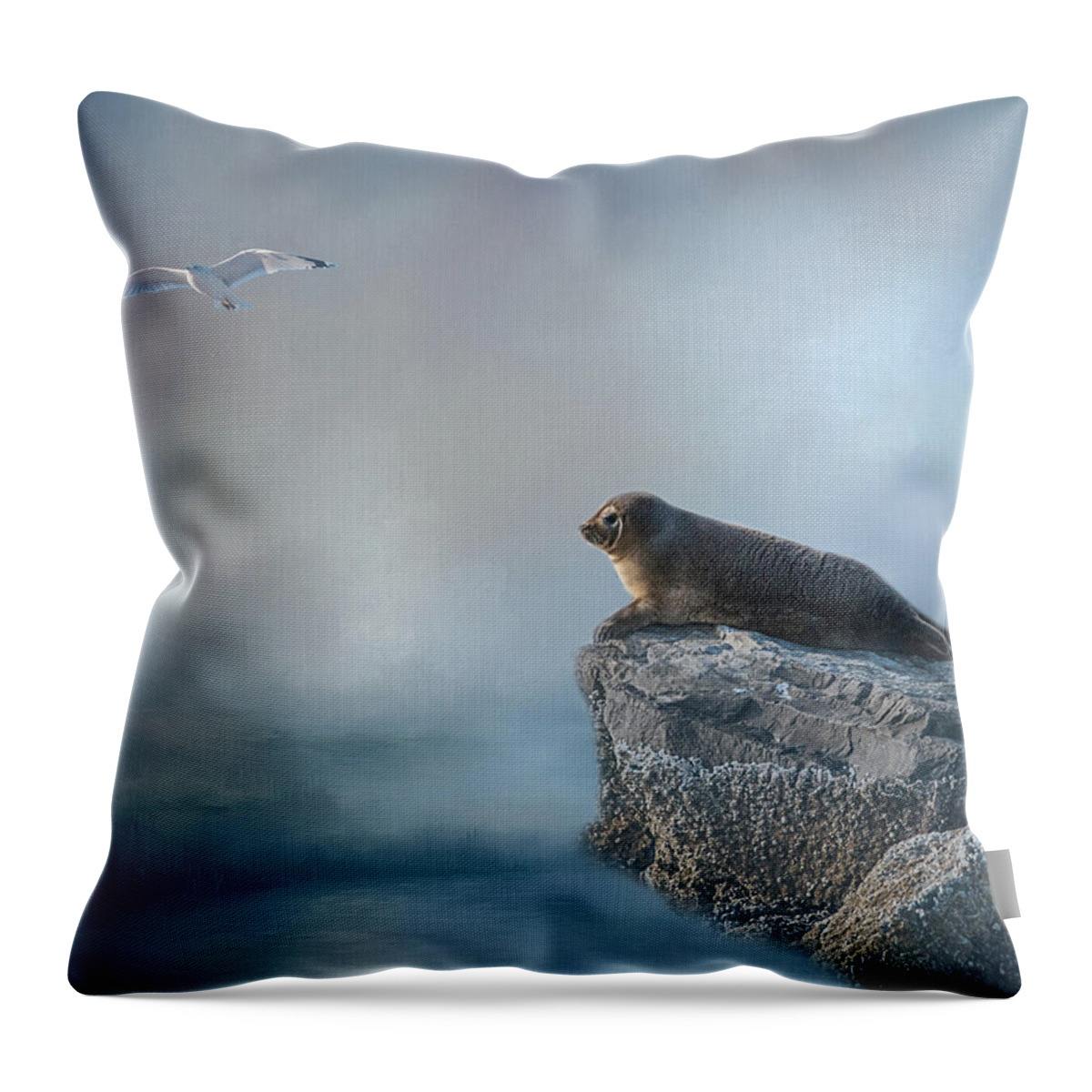 Seal Throw Pillow featuring the photograph On The Rocks #2 by Cathy Kovarik
