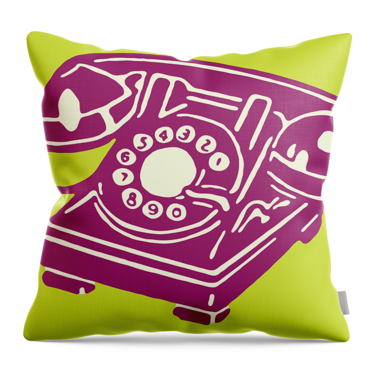 Campy Throw Pillow featuring the drawing Rotary Telephone #2 by CSA Images