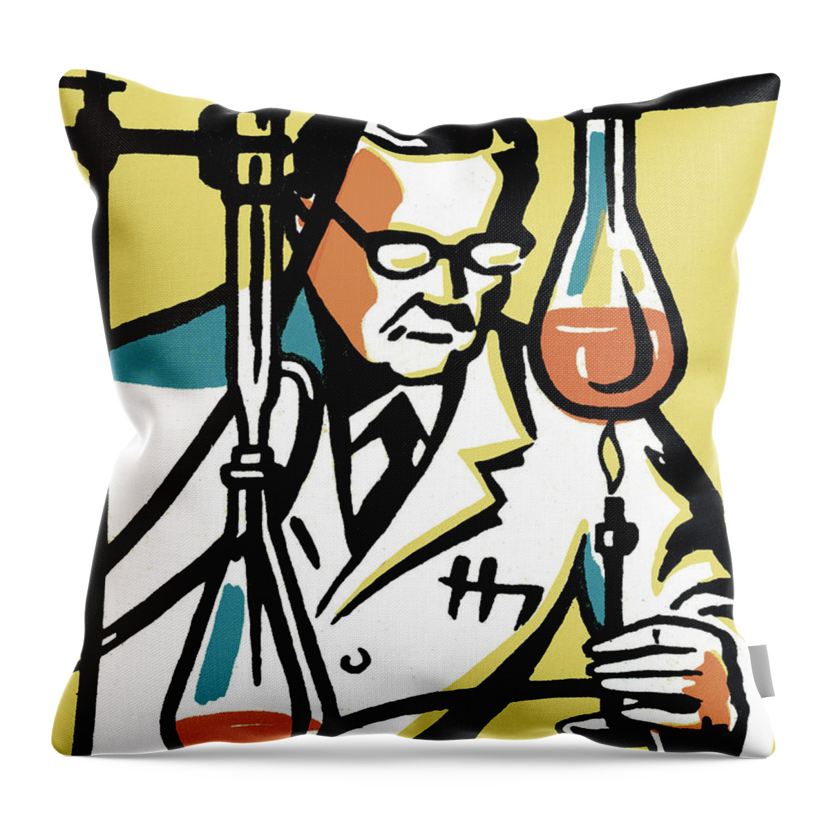 Accessories Throw Pillow featuring the drawing Scientist in a Laboratory #2 by CSA Images