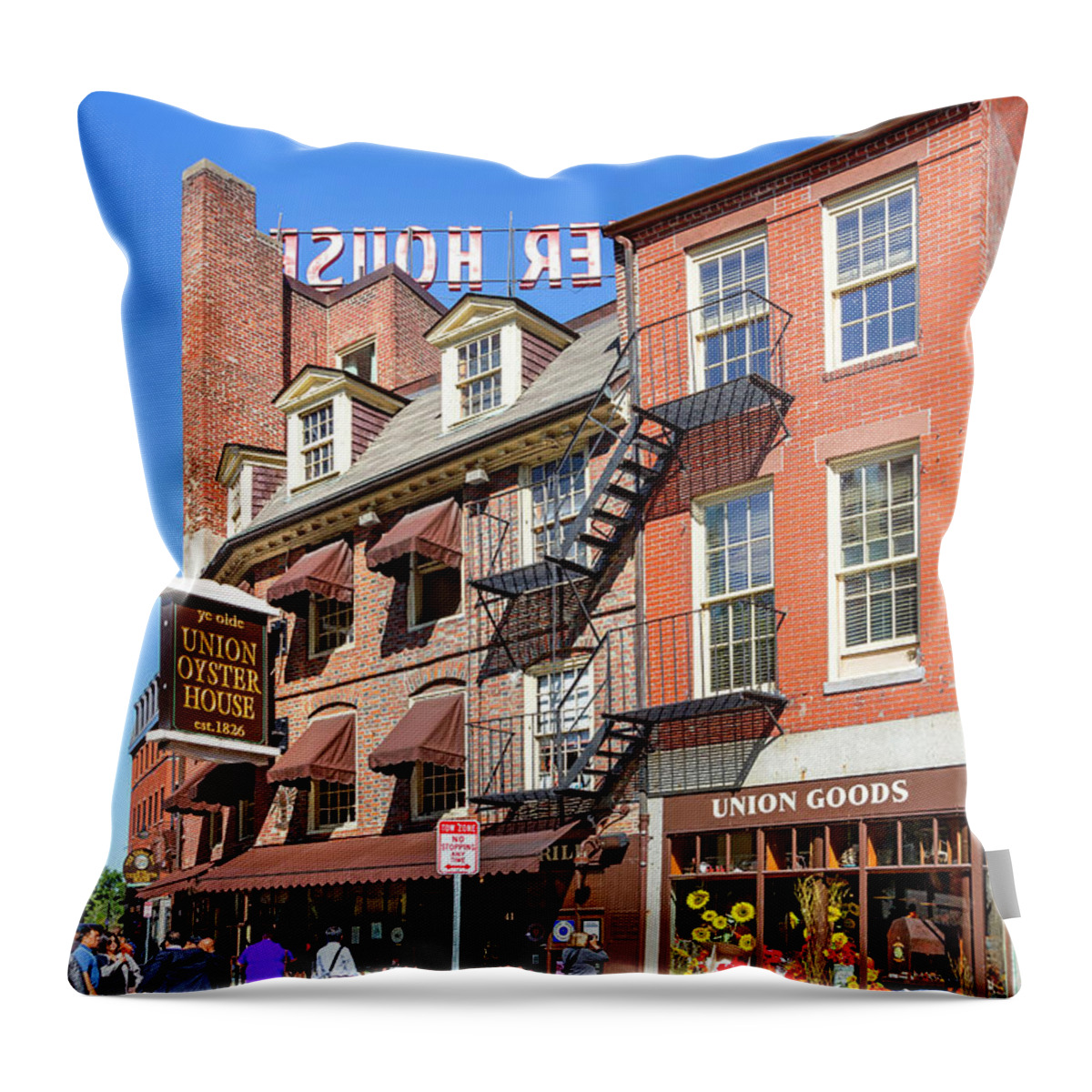 Estock Throw Pillow featuring the digital art Shops On Union Street, Boston Ma #2 by Lumiere
