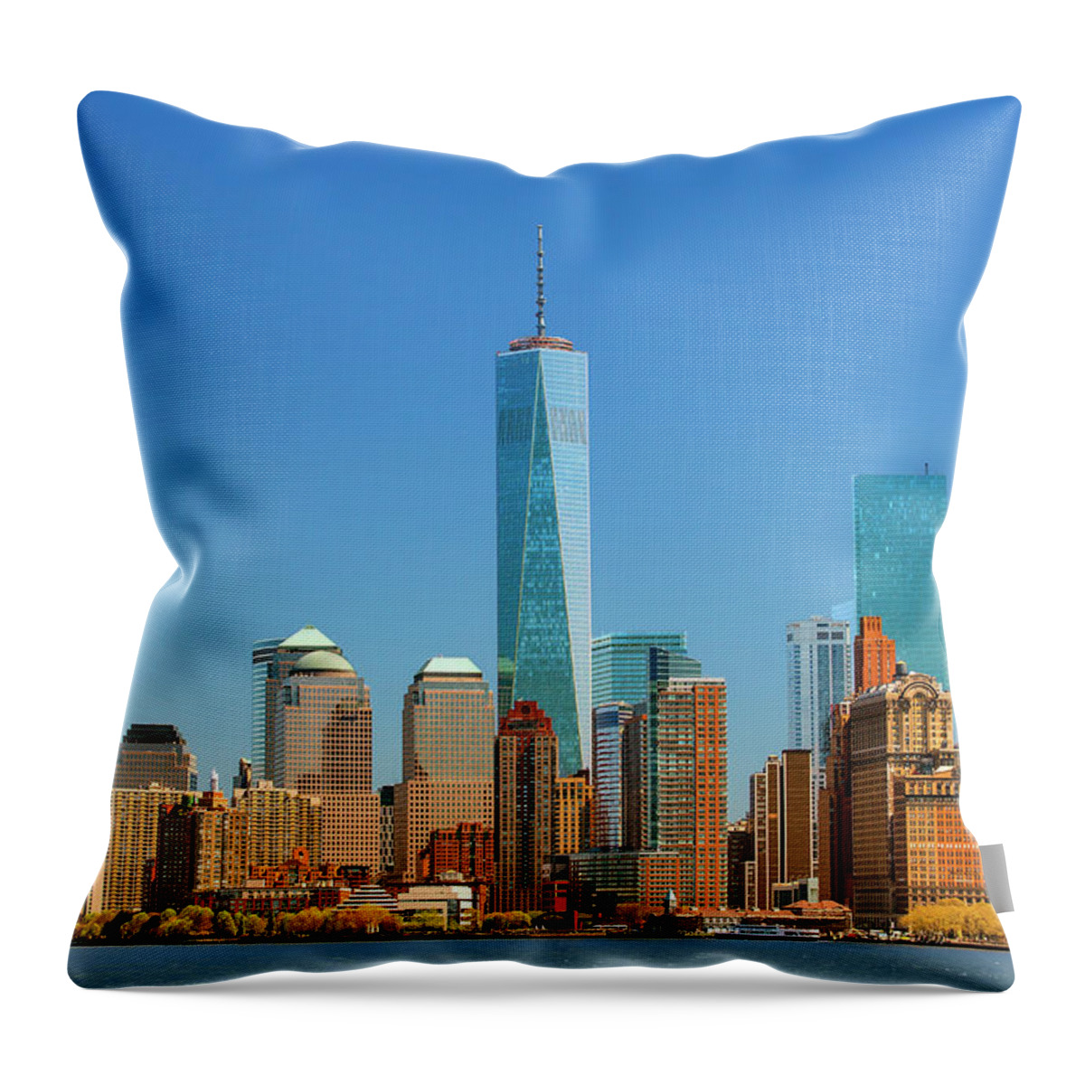 Lower Manhattan Throw Pillow featuring the photograph Skyline Of New York With One World #2 by Sylvain Sonnet