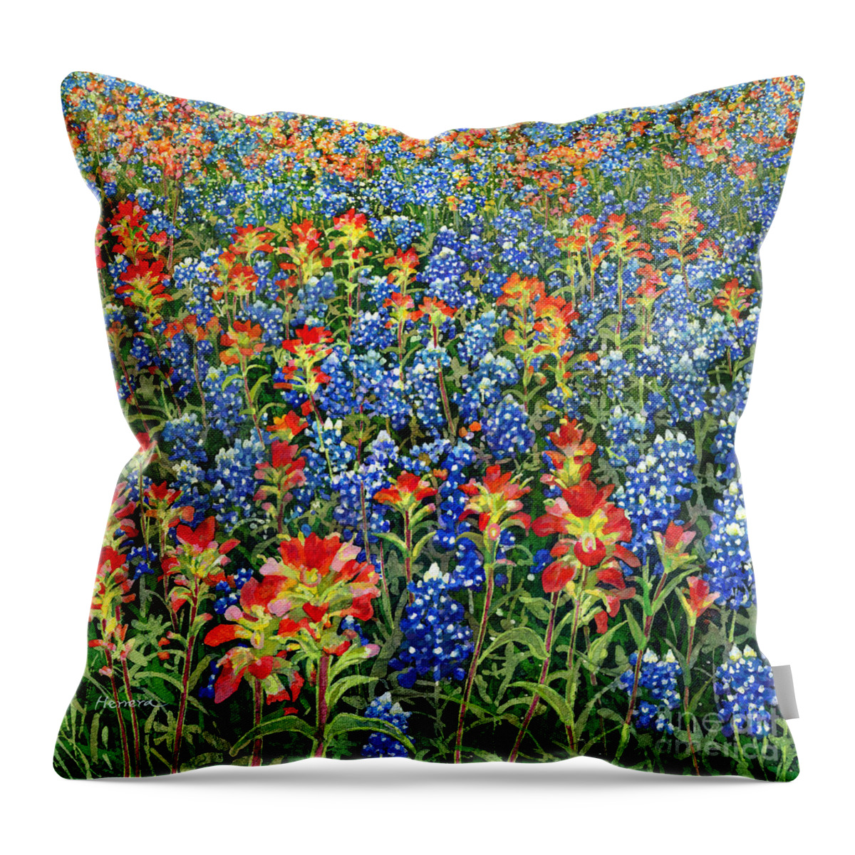 Wild Flower Throw Pillow featuring the painting Spring Bliss -Bluebonnet and Indian Paintbrush by Hailey E Herrera