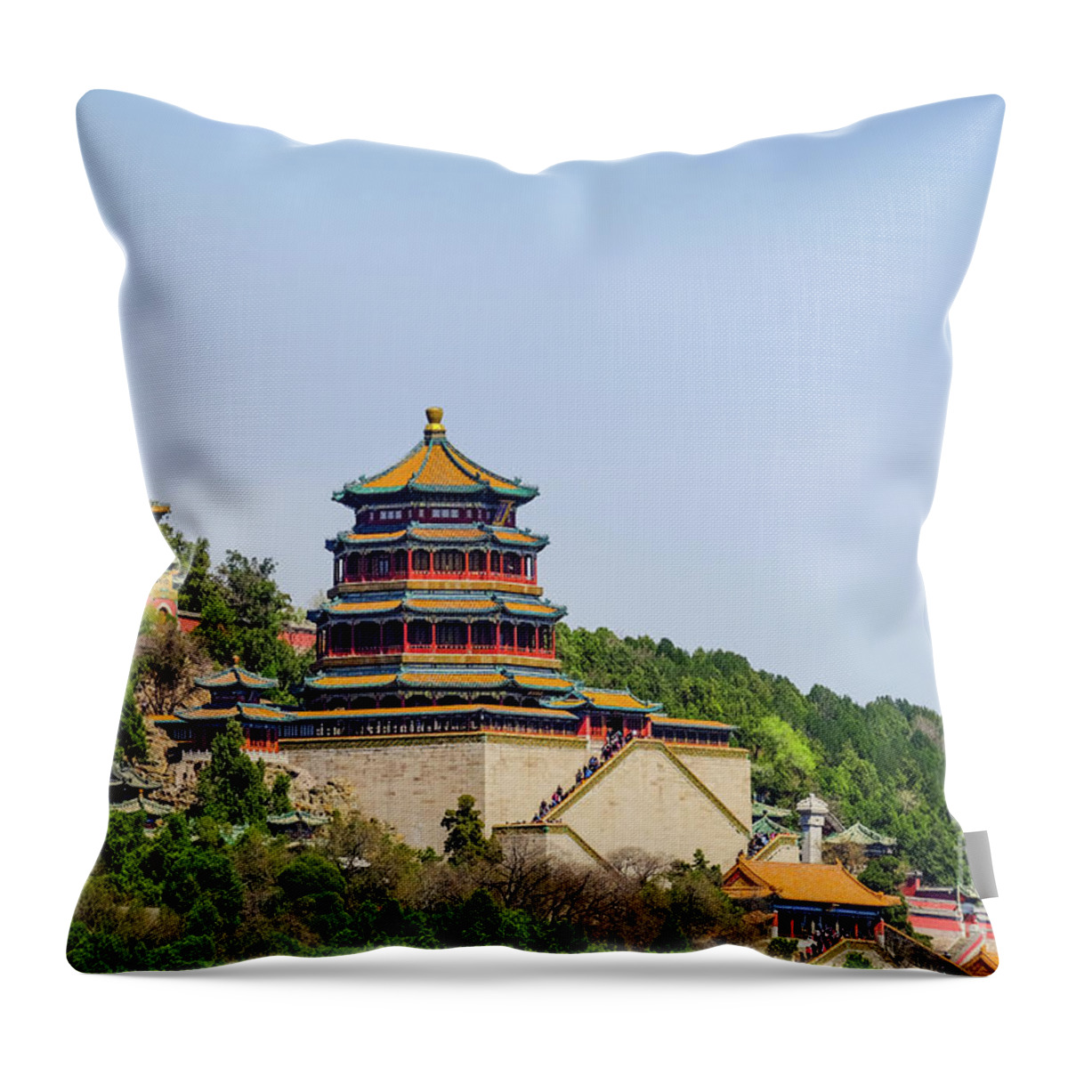 Summer Palace Throw Pillow featuring the photograph Tower of Buddhist Incense by Iryna Liveoak