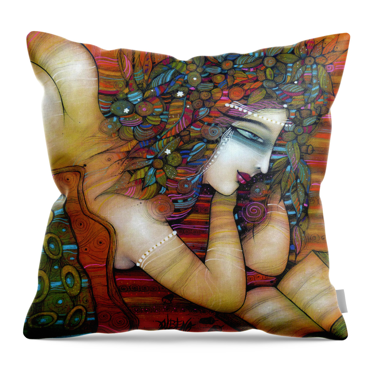 Albena Throw Pillow featuring the painting The reader #3 by Albena Vatcheva