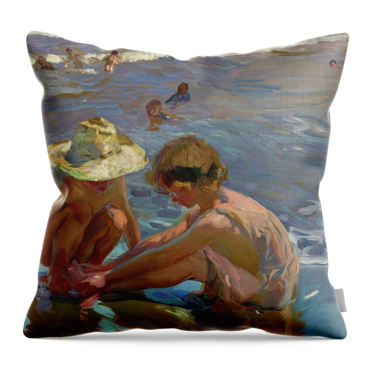 People Throw Pillow featuring the painting The Wounded Foot by Joaquin Sorolla