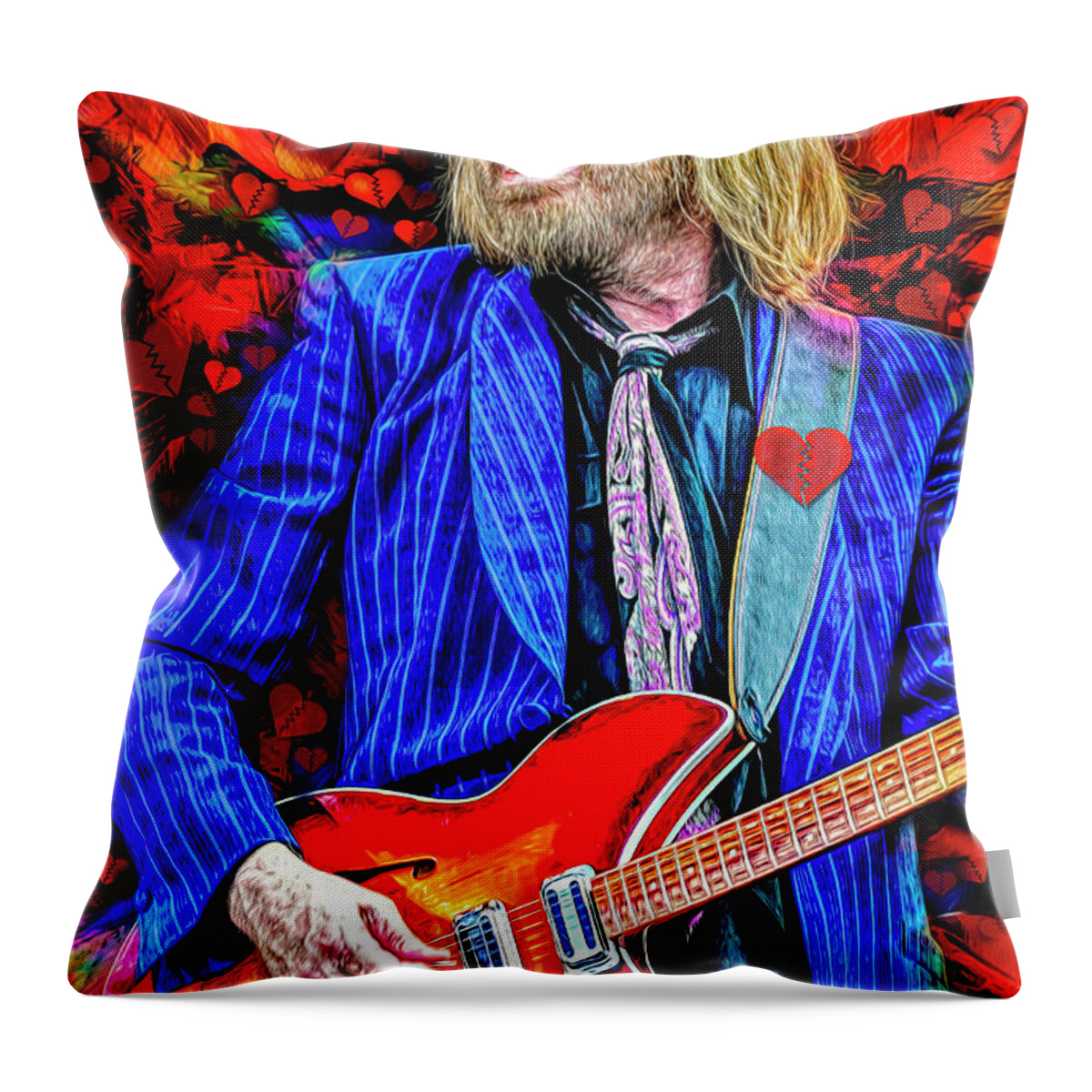 Tom Petty Throw Pillow featuring the mixed media Tom Petty and the Heartbreakers #2 by Mal Bray