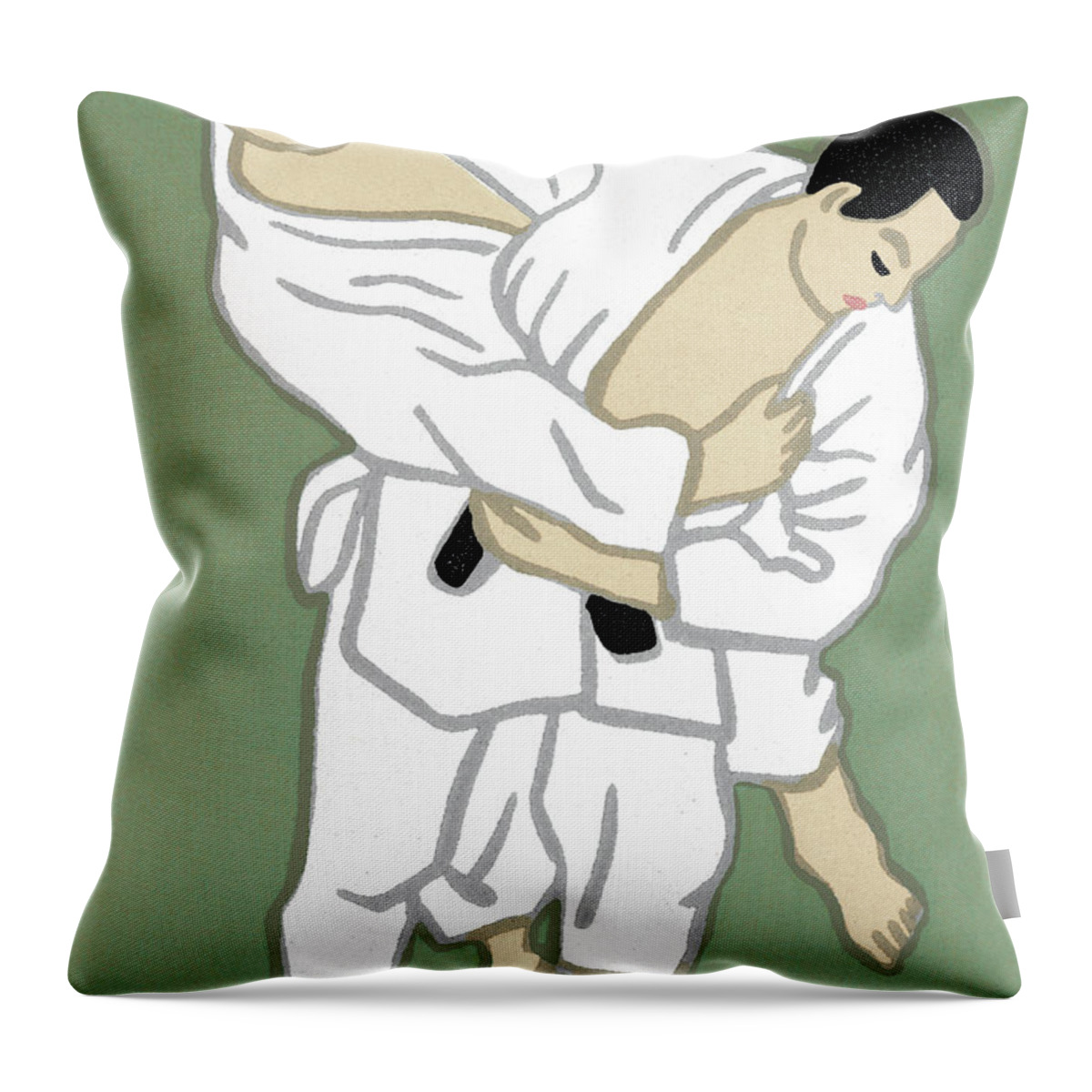 Adult Throw Pillow featuring the drawing Two Men Practicing Karate #2 by CSA Images