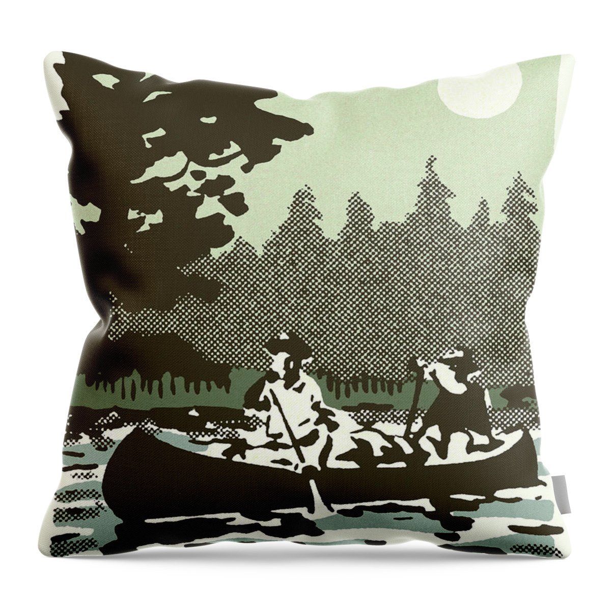 Activity Throw Pillow featuring the drawing Two People in a Canoe on a Lake #2 by CSA Images