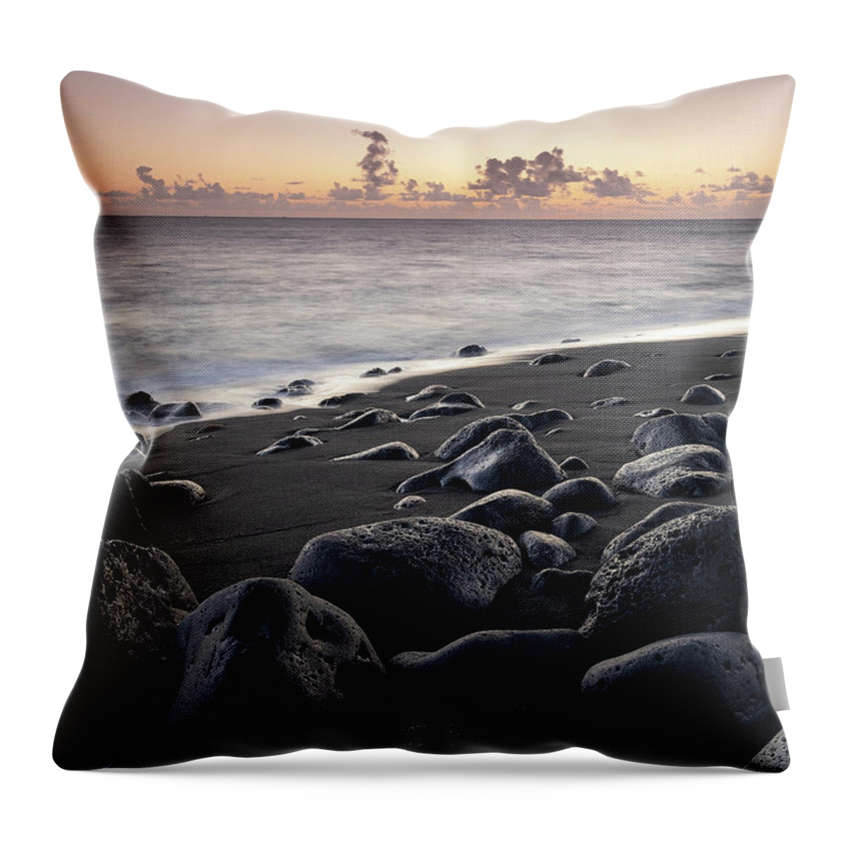 Ip_71316017 Throw Pillow featuring the photograph View Of The Sunset On The Black Beach In The Fishing Village Of La Bombilla, La Palma, Canary Islands, Spain, Europe #2 by Sonia Aumiller
