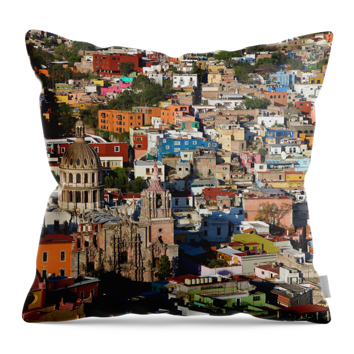 Population Explosion Throw Pillow featuring the photograph View Over Guanajuato, Mexico #2 by Peter Adams
