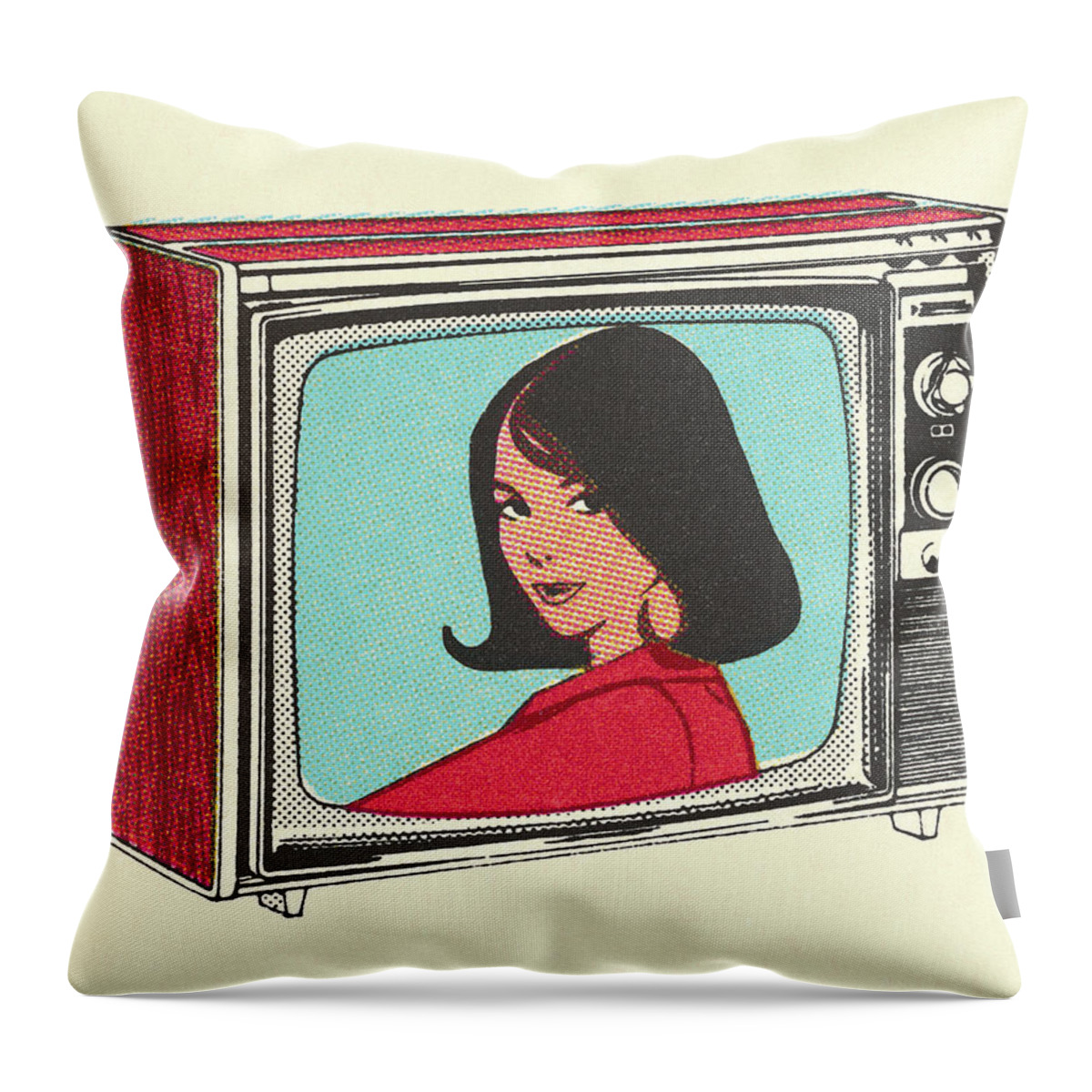 Actor Throw Pillow featuring the drawing Woman on Television #2 by CSA Images