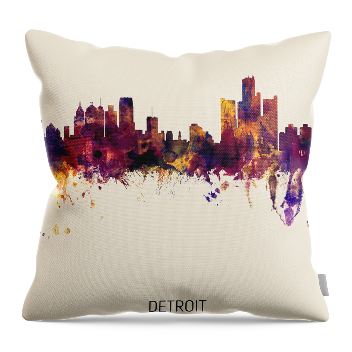 Detroit Throw Pillow featuring the digital art Detroit Michigan Skyline #20 by Michael Tompsett
