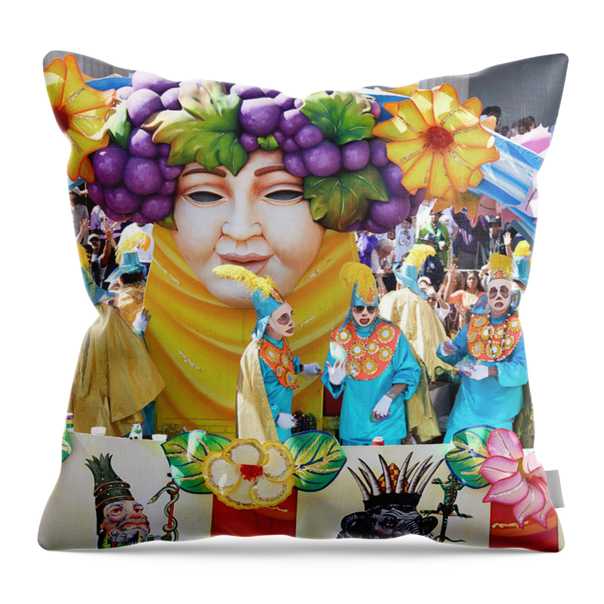 Mardi Gras Throw Pillow featuring the painting Mardi Gras Parade, New Orleans, Louisiana, a few months after Hurricane Katrina #20 by 