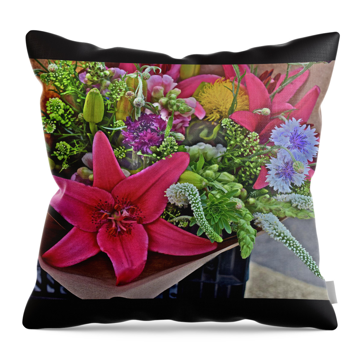 Flowers Throw Pillow featuring the photograph 2019 Monona Farmers' Market July Bouquet 3 by Janis Senungetuk