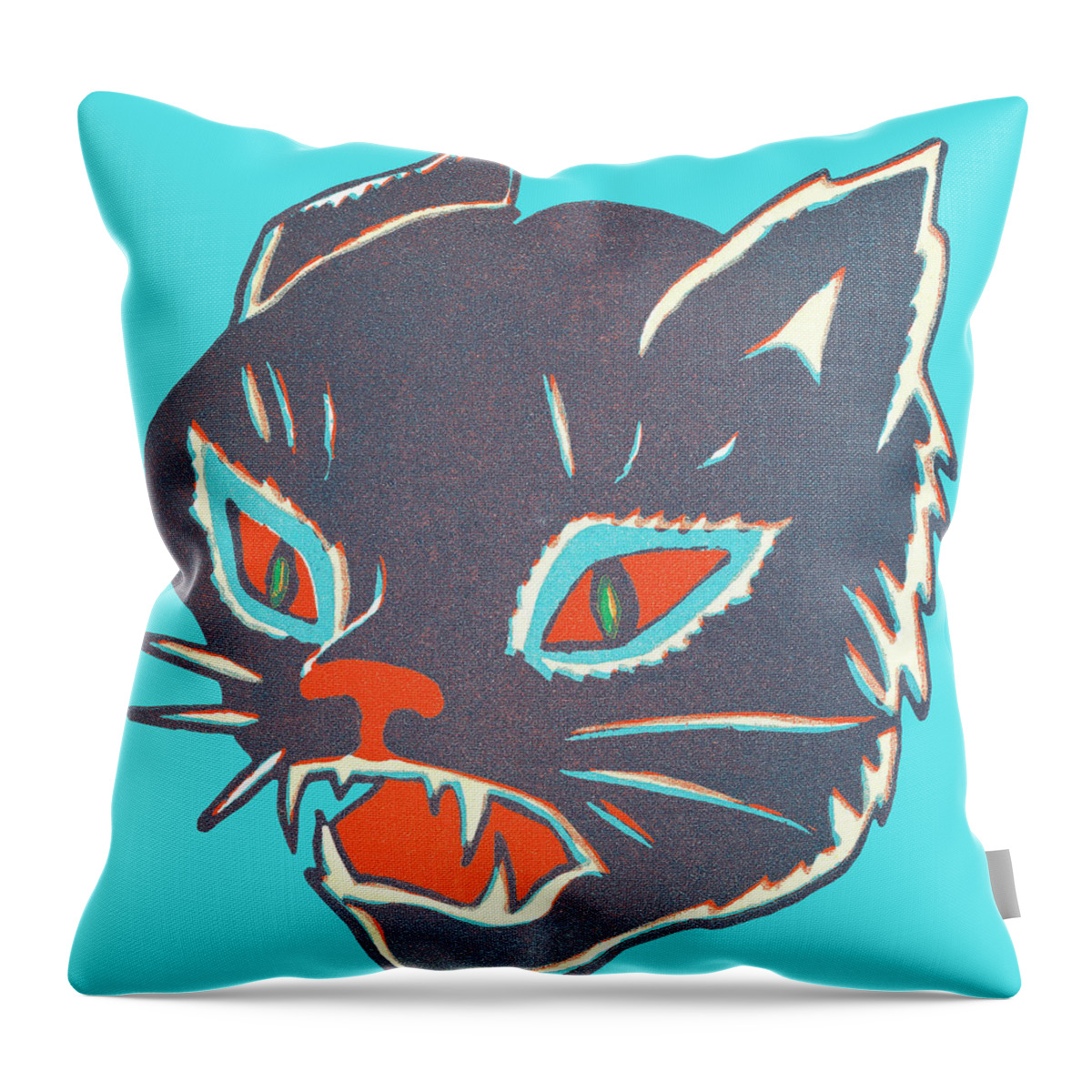 Afraid Throw Pillow featuring the drawing Black cat #21 by CSA Images