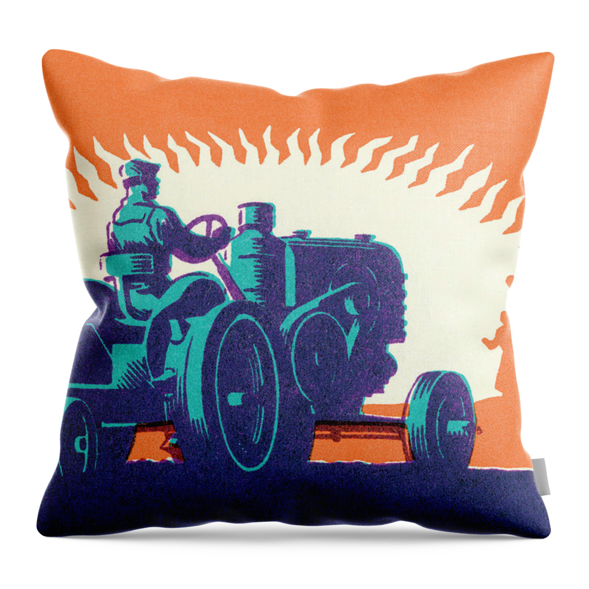 Agriculture Throw Pillow featuring the drawing Tractor #22 by CSA Images