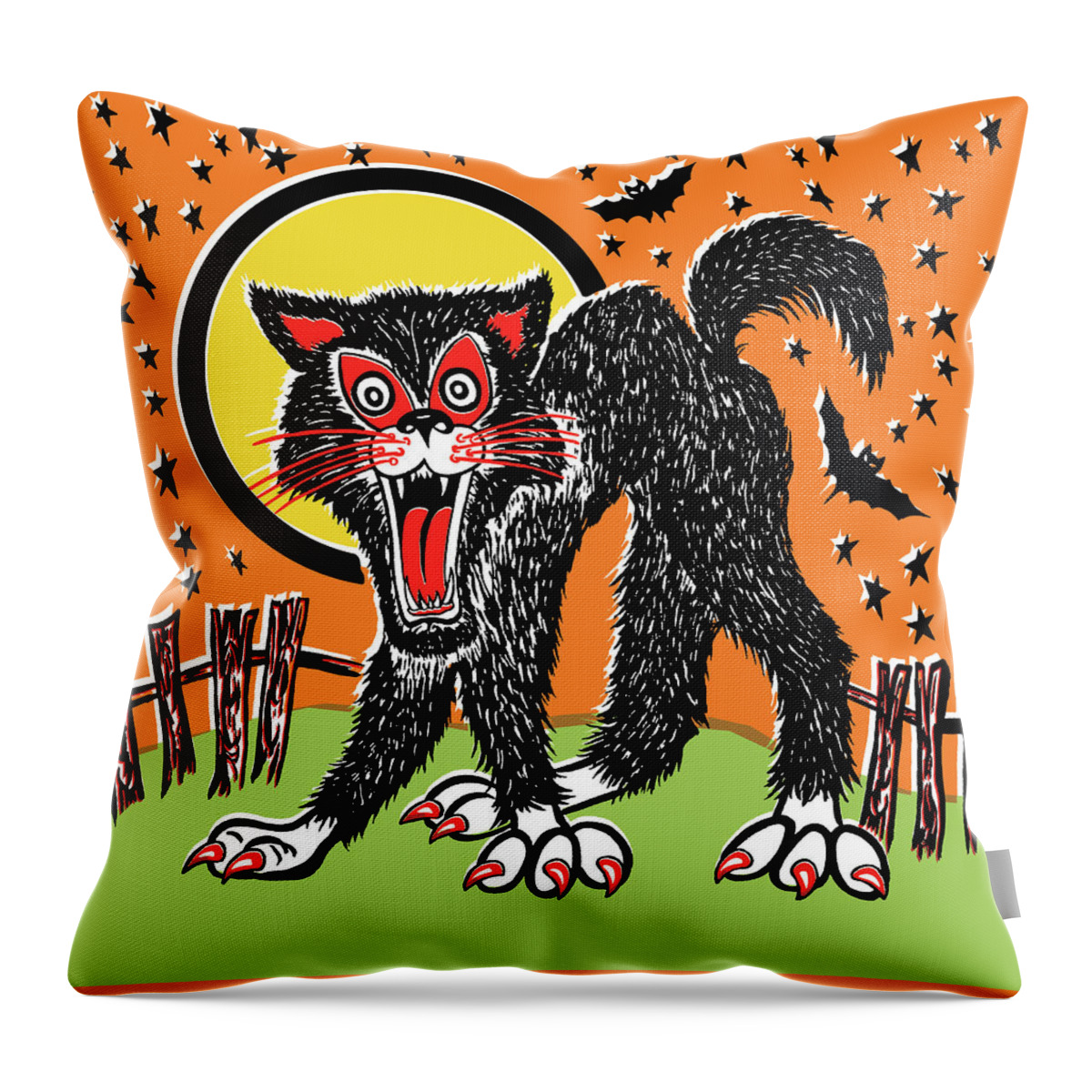 Afraid Throw Pillow featuring the drawing Black cat #23 by CSA Images