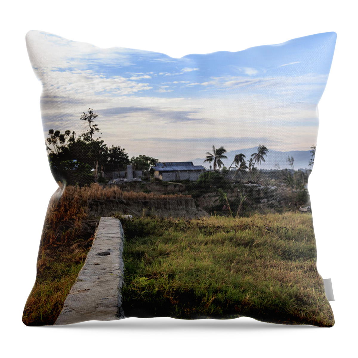 Beautiful Throw Pillow featuring the photograph A sunny morning at the village petobo lost due to liquefaction #24 by Mangge Totok