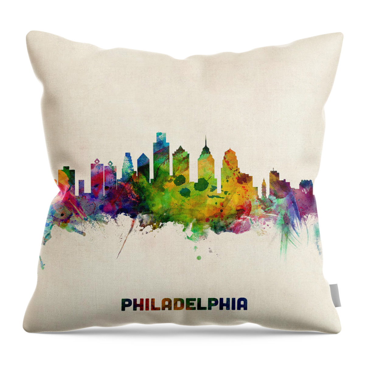 Philadelphia Throw Pillow featuring the digital art Philadelphia Pennsylvania Skyline #26 by Michael Tompsett