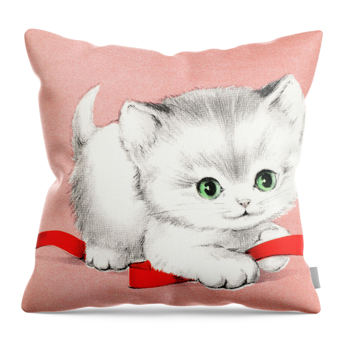 Animal Throw Pillow featuring the drawing Kitten #28 by CSA Images