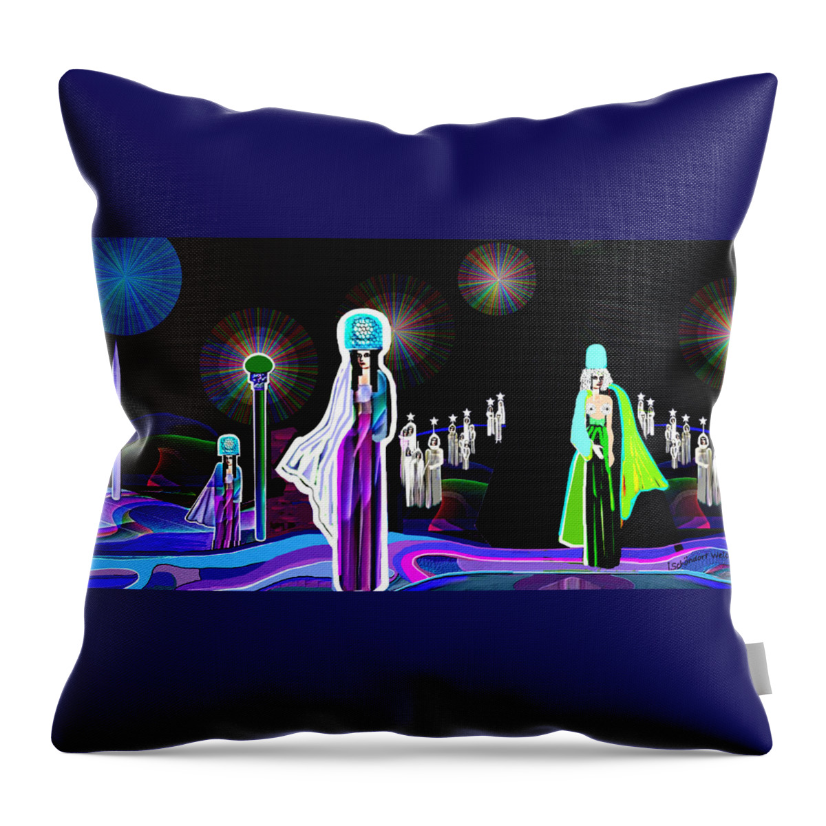 2942 Night In Fairy Land 2018 Throw Pillow featuring the digital art 2942 Night In Fairy Land  by Irmgard Schoendorf Welch