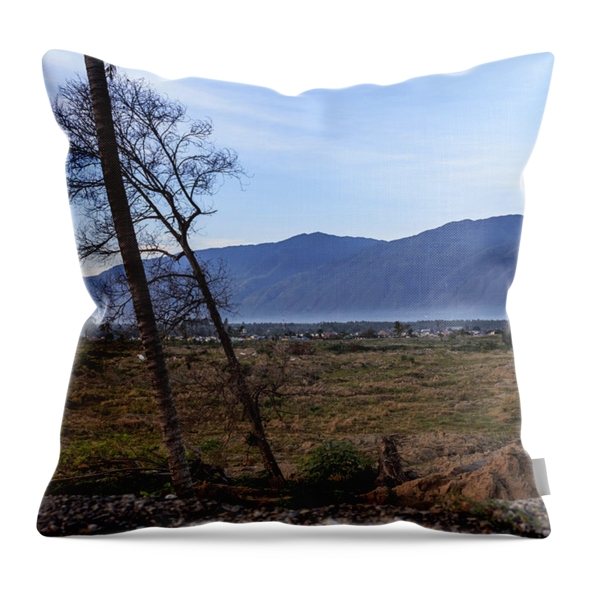 Beautiful Throw Pillow featuring the photograph A sunny morning at the village petobo lost due to liquefaction #3 by Mangge Totok