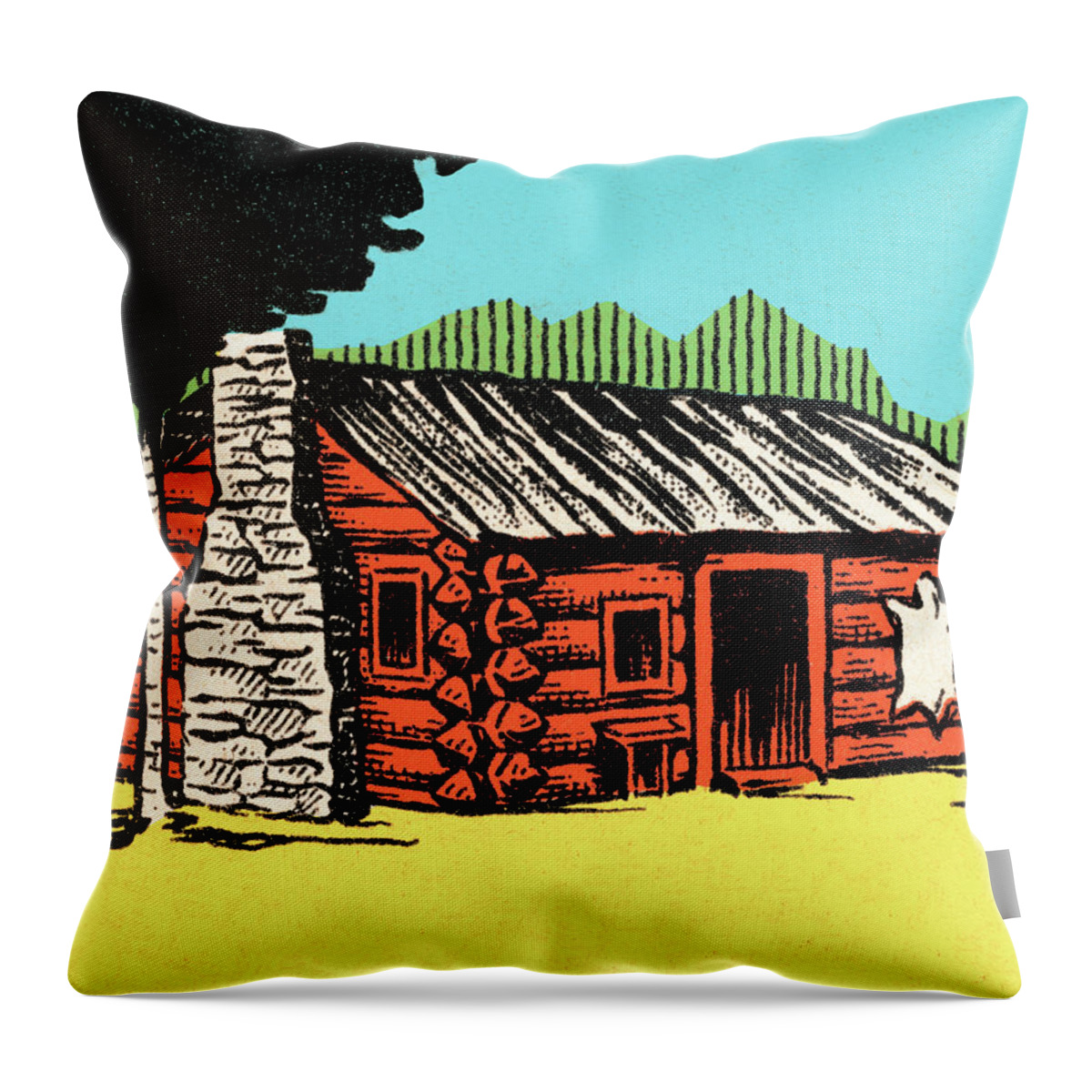 Architecture Throw Pillow featuring the drawing Cabin #3 by CSA Images