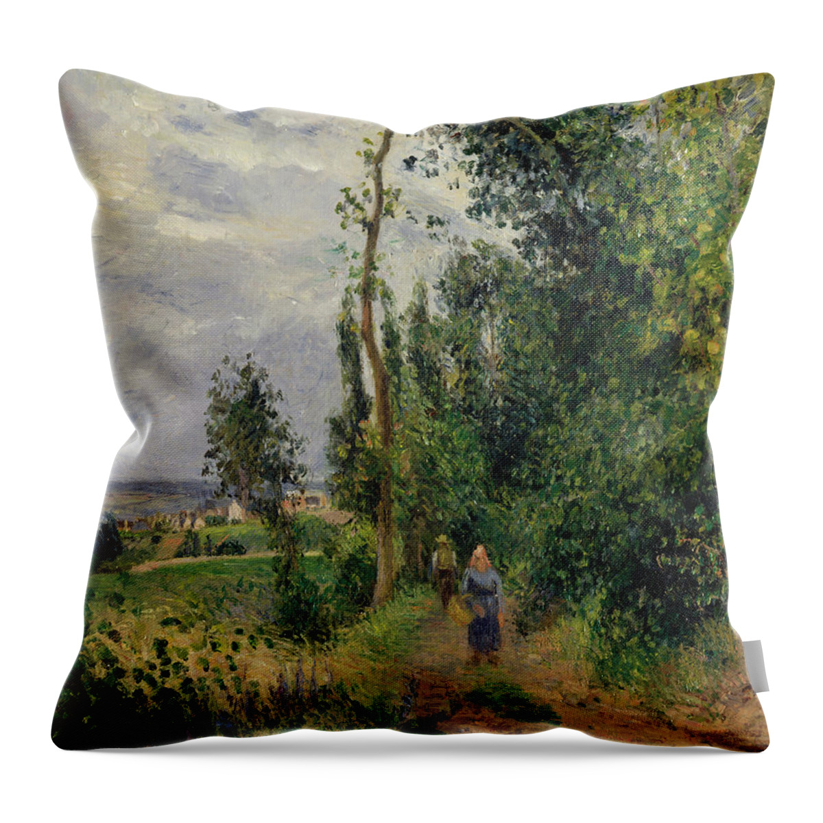 Camille Pissarro Throw Pillow featuring the painting Cote des Grouettes, near Pontoise #3 by Camille Pissarro