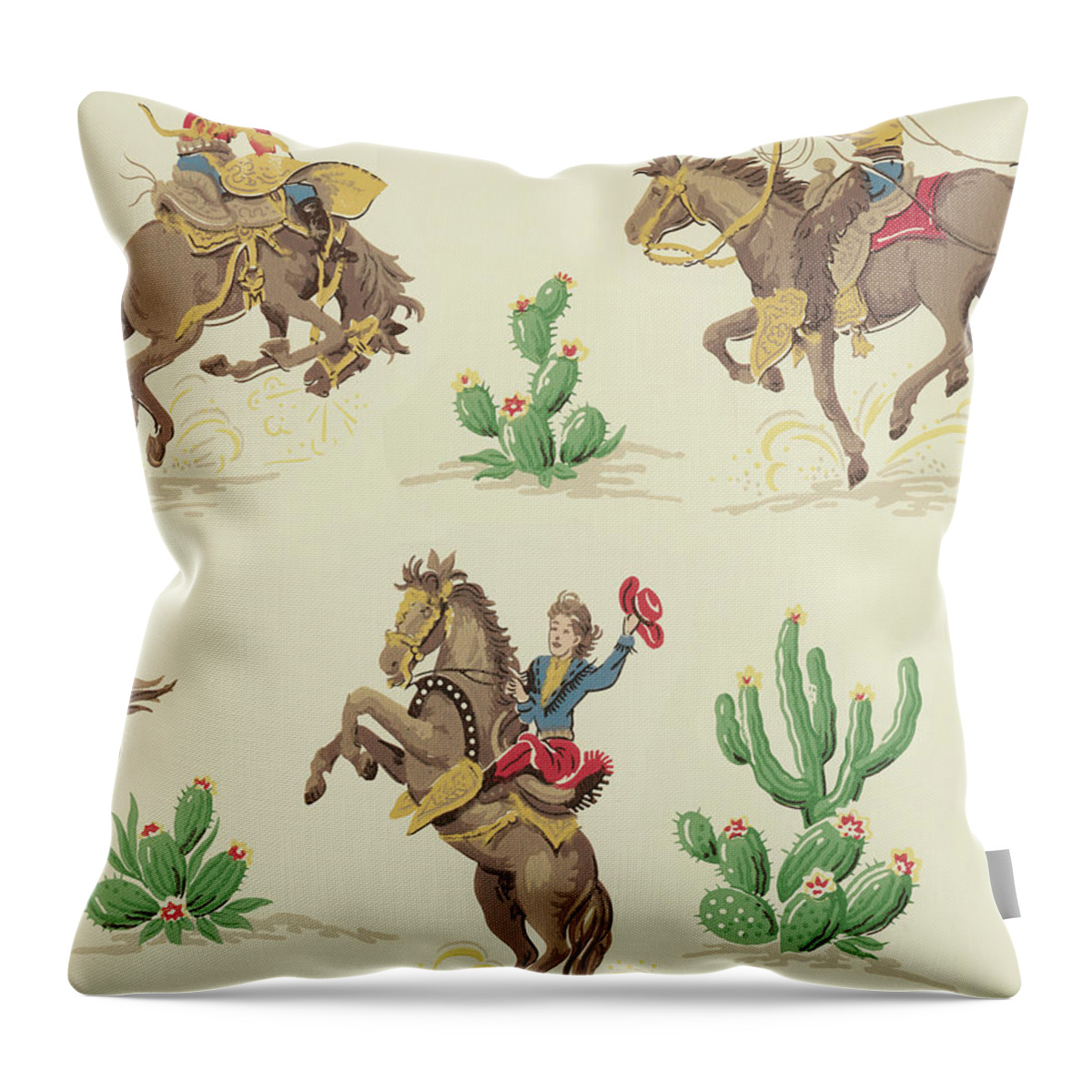 Animal Throw Pillow featuring the drawing Cowboy Pattern #3 by CSA Images