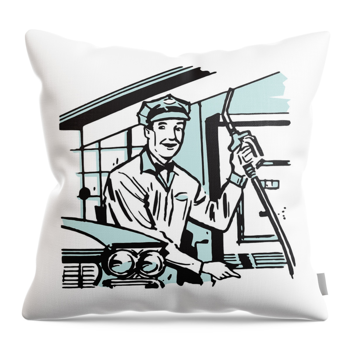 Accessories Throw Pillow featuring the drawing Gas Station Attendant at Pump #3 by CSA Images