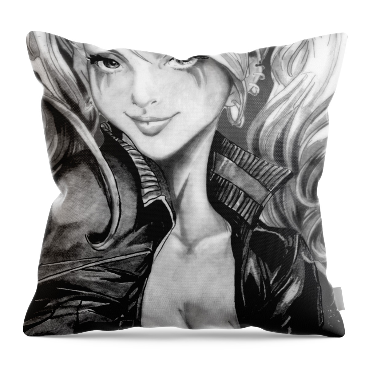 Harley Throw Pillow featuring the drawing Harley Quinn #3 by Bill Richards