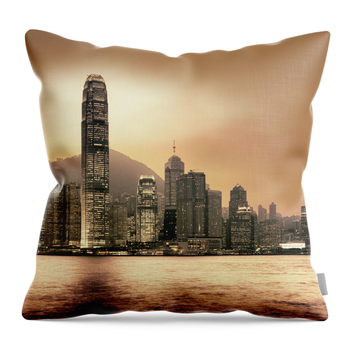 Chinese Culture Throw Pillow featuring the photograph Hong Kong At Sunset #3 by Laoshi