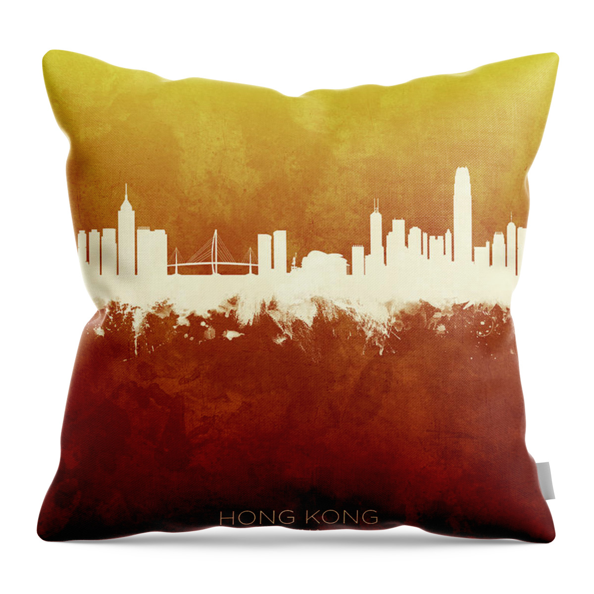 Hong Kong Throw Pillow featuring the digital art Hong Kong China Skyline #3 by Michael Tompsett