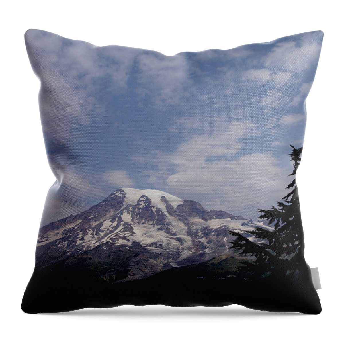 Fir Throw Pillow featuring the photograph Mt. Rainier, with conifer forest #3 by Steve Estvanik