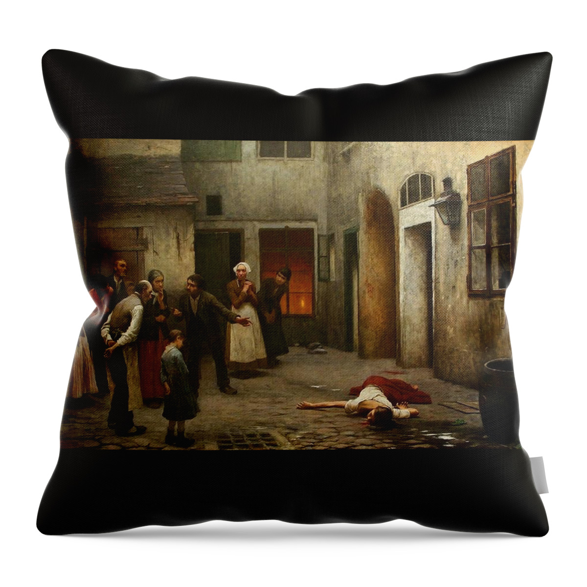 Jakub Schikaneder Throw Pillow featuring the painting Murder In The House #3 by MotionAge Designs