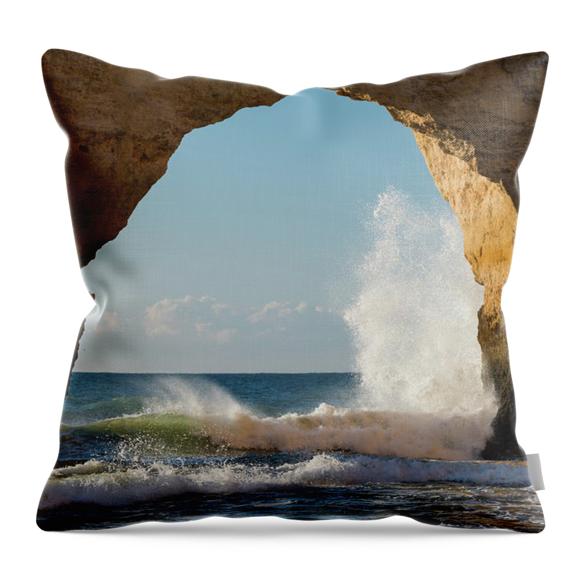 Estock Throw Pillow featuring the digital art Portugal, Faro, Lagoa, Atlantic Ocean, Algarve, Rocky Coast At Praia Da Mesquita #3 by Rainer Mirau