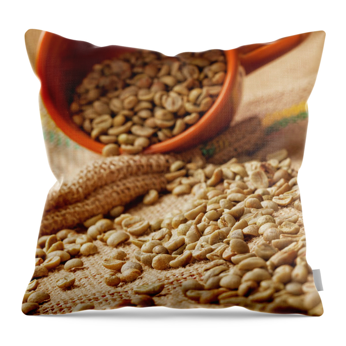 Close-up Throw Pillow featuring the photograph Raw Coffee Bean #3 by Drbouz