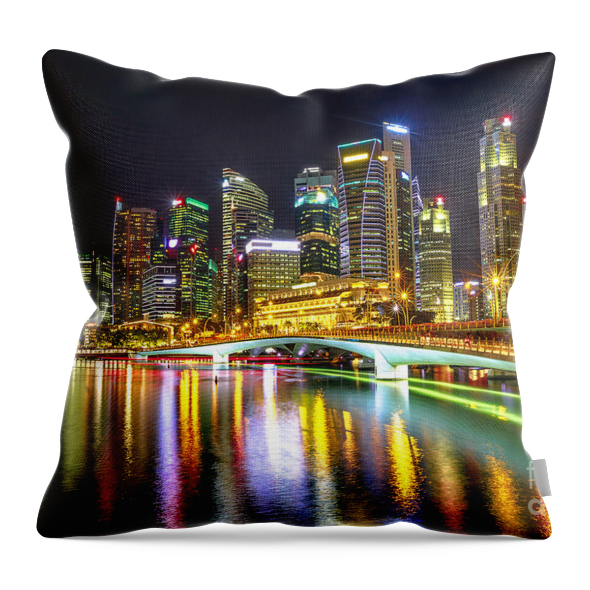 Singapore Throw Pillow featuring the photograph Singapore Skyline by night #3 by Benny Marty