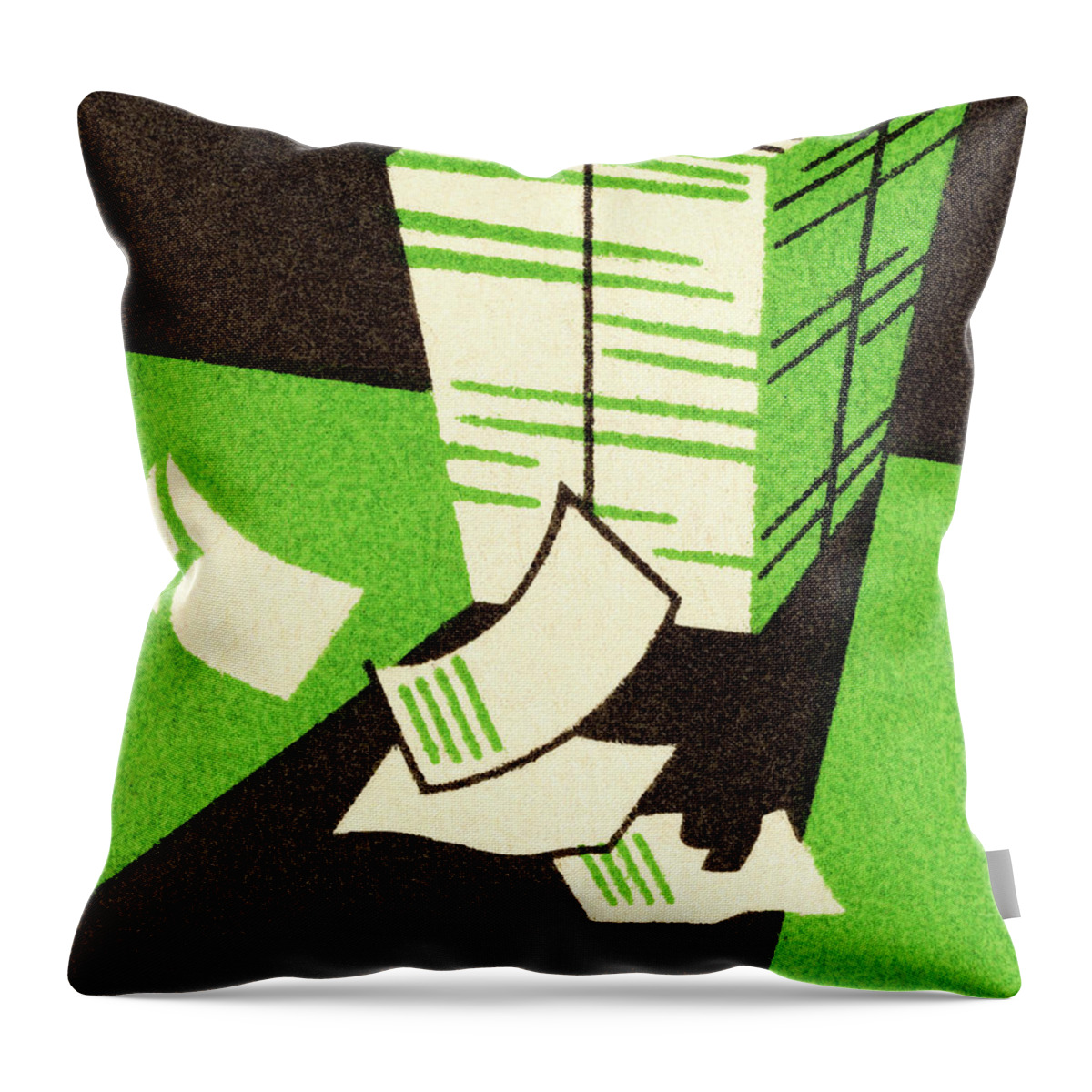 Black Background Throw Pillow featuring the drawing Stack of Papers #3 by CSA Images