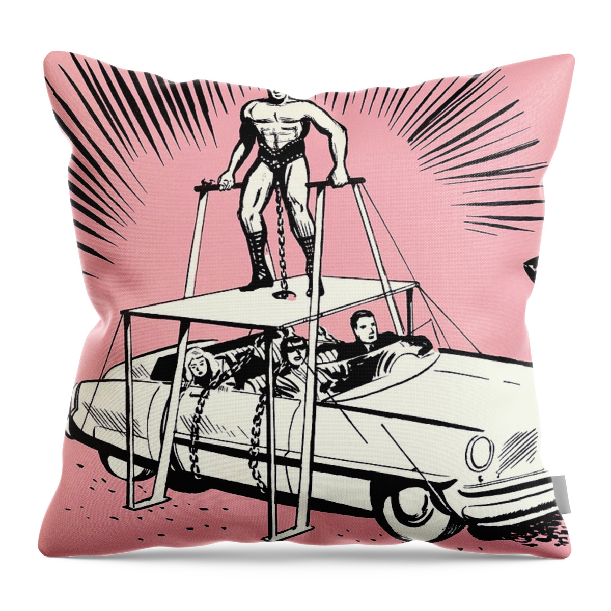 Bench Press Throw Pillow featuring the drawing Strongmen #3 by CSA Images