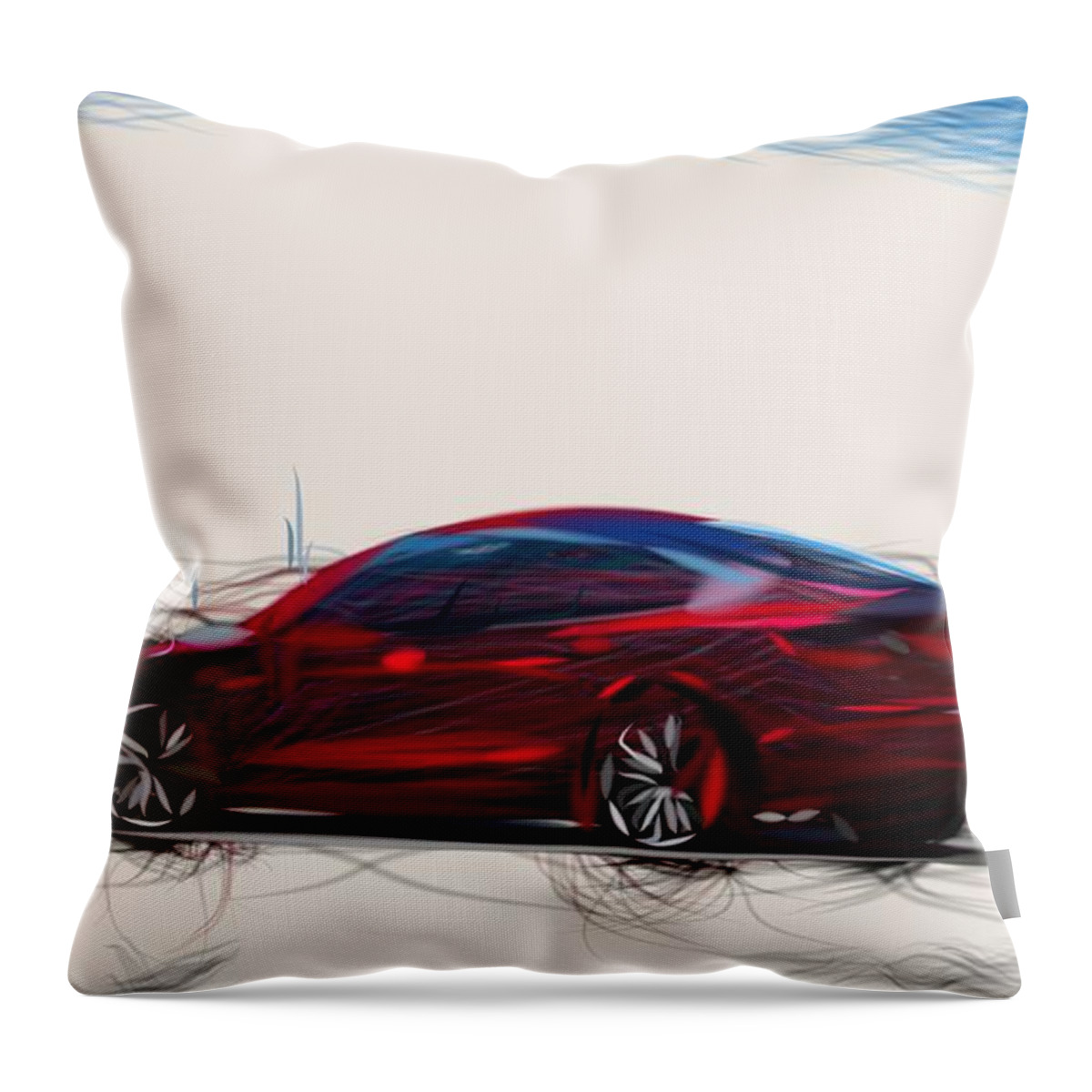 Tesla Throw Pillow featuring the digital art Tesla Model 3 Drawing #4 by CarsToon Concept