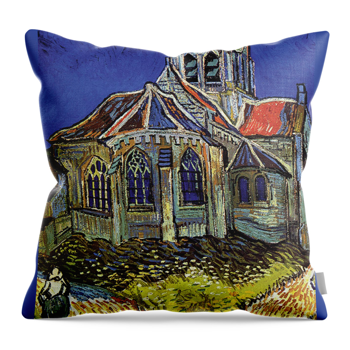 Church Throw Pillow featuring the painting The Church at Auvers #3 by Vincent van Gogh