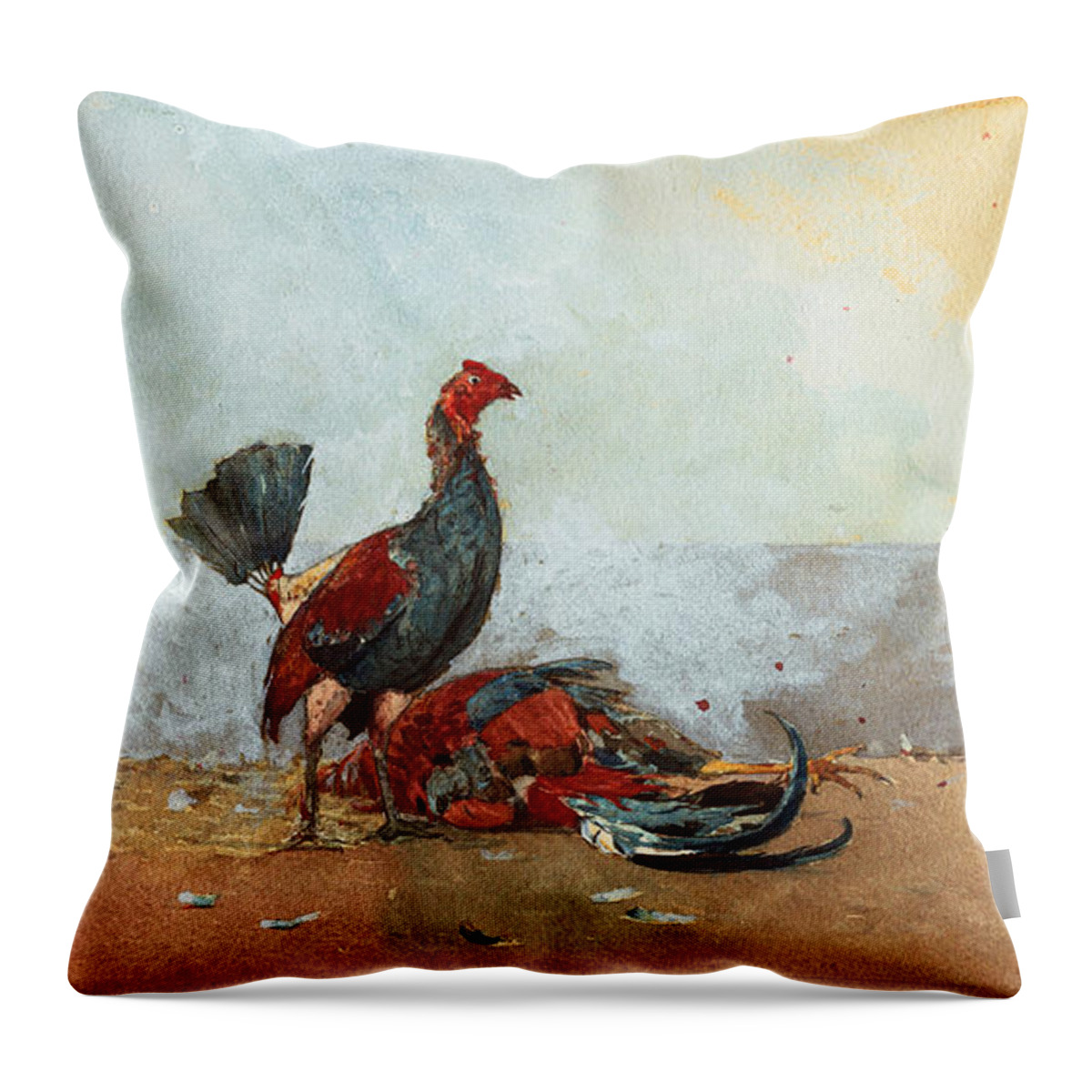 Winslow Homer Throw Pillow featuring the drawing The Cock Fight #4 by Winslow Homer