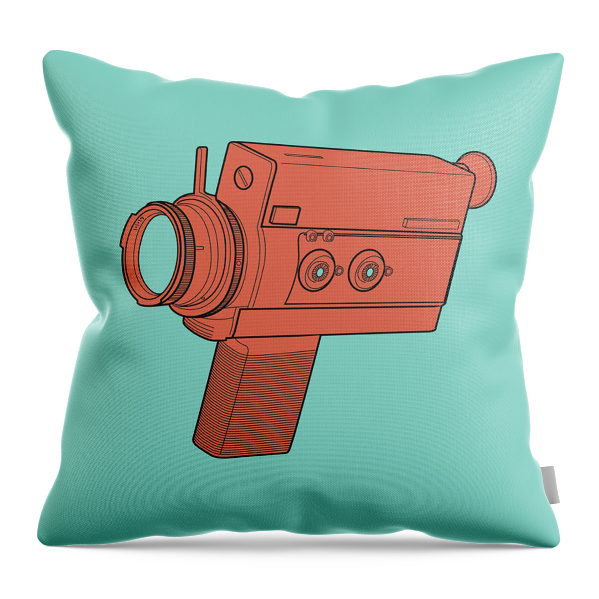 Blue Background Throw Pillow featuring the drawing Video Camera #3 by CSA Images