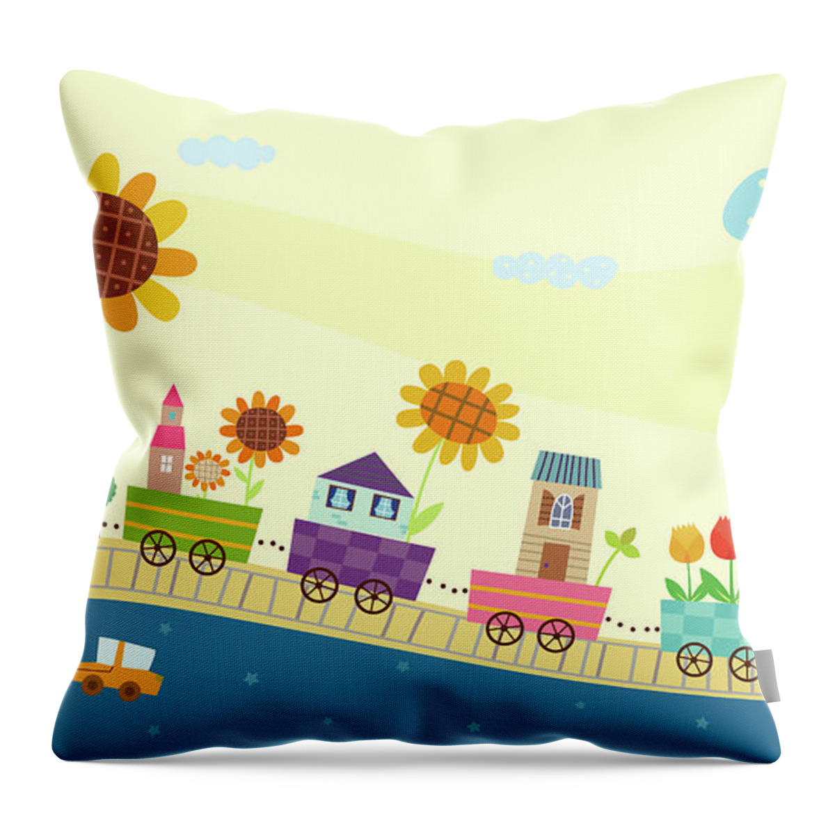 Rail Transportation Throw Pillow featuring the digital art View Of Town #3 by Eastnine Inc.